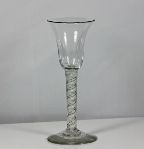 georgian green and red colour twist wine glass bell bowl - CATEGORY: ANTIQUE GLASS - DATED 18TH CENTURY