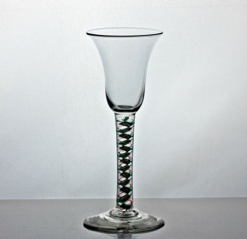 GEORGIAN GREEN AND RED COLOUR TWIST WINE GLASS BELL BOWL - ADDITIONAL PHOTO 1