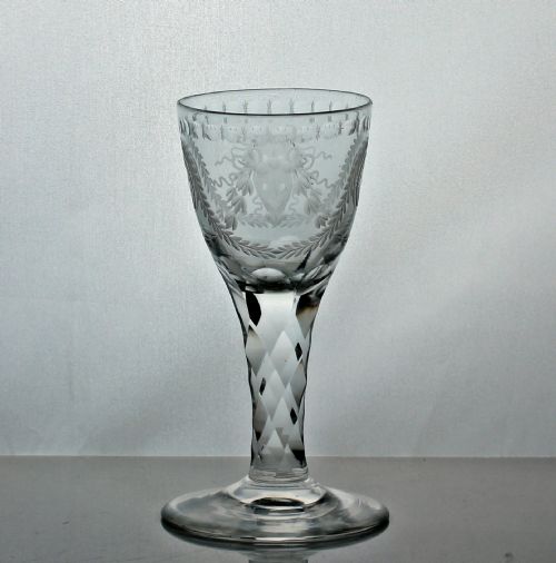 georgian james giles engraved facet cut stem wine glass bucrania and paterae - CATEGORY: ANTIQUE GLASS - DATED 18TH CENTURY