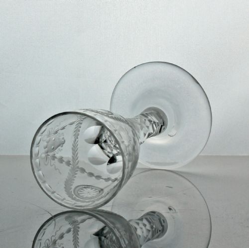 GEORGIAN JAMES GILES ENGRAVED FACET CUT STEM WINE GLASS BUCRANIA AND PATERAE - ADDITIONAL PHOTO 2