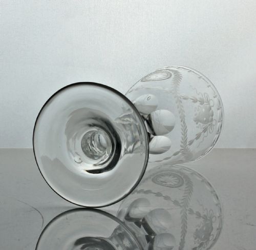 GEORGIAN JAMES GILES ENGRAVED FACET CUT STEM WINE GLASS BUCRANIA AND PATERAE - ADDITIONAL PHOTO 3