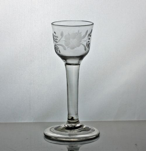 georgian engraved plain stem wine glass - CATEGORY: ANTIQUE GLASS - DATED 18TH CENTURY