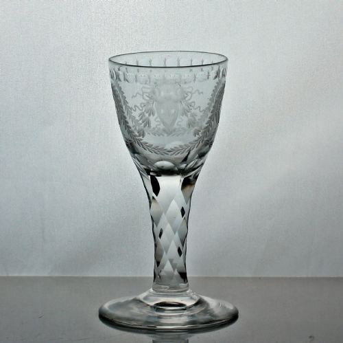 georgian james giles engraved facet cut stem wine glass bucrania and paterae - CATEGORY: ANTIQUE GLASS - DATED 18TH CENTURY