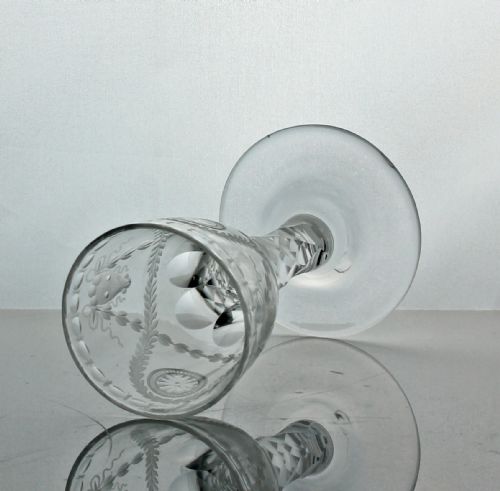 GEORGIAN JAMES GILES ENGRAVED FACET CUT STEM WINE GLASS BUCRANIA AND PATERAE - ADDITIONAL PHOTO 1
