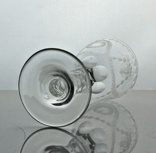 GEORGIAN JAMES GILES ENGRAVED FACET CUT STEM WINE GLASS BUCRANIA AND PATERAE - ADDITIONAL PHOTO 3