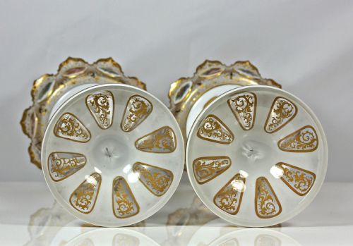 VICTORIAN PAIR OF BOHEMIAN HANDPAINTED FLASHCUT CANDLESTICK LUSTRES - ADDITIONAL PHOTO 7