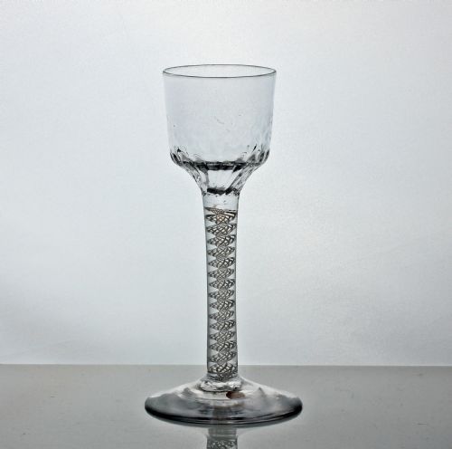 GEORGIAN DOUBLE SERIES OPAQUE TWIST WINE GLASS HAMMERED OGEE BOWL - ADDITIONAL PHOTO 1