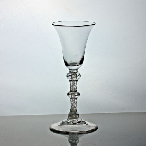 GEORGIAN SCARCE TRIPLEKNOP DOUBLE SERIES OPAQUE TWIST WINE GLASS BELL BOWL - ADDITIONAL PHOTO 1