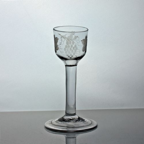 georgian vineengraved plain stem wine glass folded foot - CATEGORY: ANTIQUE GLASS - DATED 18TH CENTURY