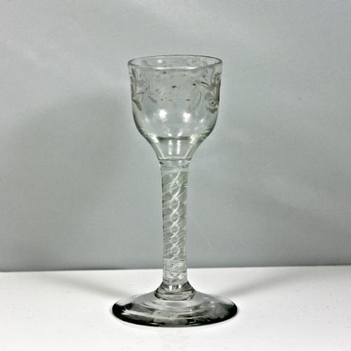 GEORGIAN ENGRAVED DOUBLE SERIES OPAQUE TWIST WINE GLASS OGEE BOWL - ADDITIONAL PHOTO 1