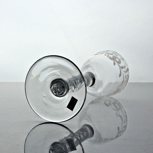 GEORGIAN ENGRAVED DOUBLE SERIES OPAQUE TWIST WINE GLASS OGEE BOWL - ADDITIONAL PHOTO 3