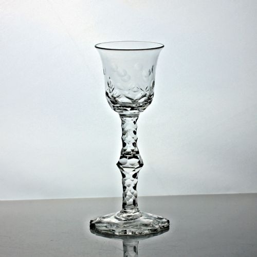 georgian jacobite facet cut stem wine glass - CATEGORY: ANTIQUE GLASS - DATED 18TH CENTURY