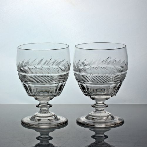 late georgianwilliam iv pair of cut glass barrel bowl rummers - CATEGORY: ANTIQUE GLASS - DATED 19TH CENTURY