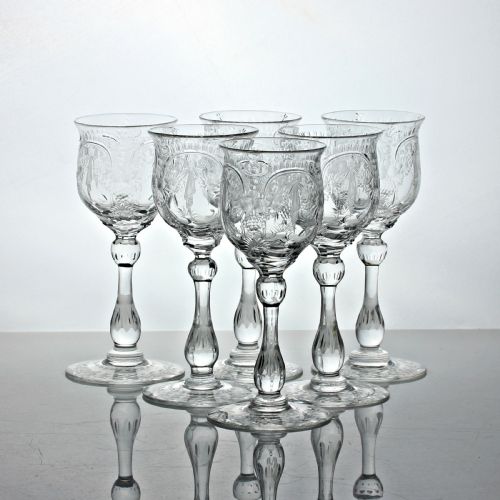 edwardian set of six thomas webb rock crystal sherry glasses - CATEGORY: ANTIQUE GLASS - DATED 1920