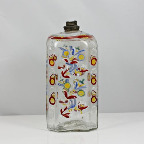 GEORGIAN CONTINENTAL POLYCHROME ENAMELLED SCHNAPPS FLASK - ADDITIONAL PHOTO 2