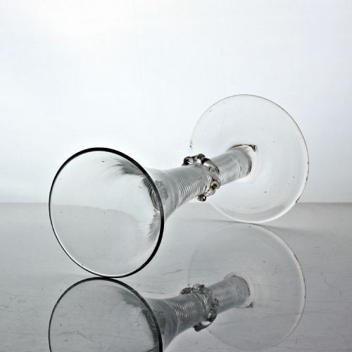 GEORGIAN RARE MULTI SPIRAL AIR TWIST WINE GLASS TRUMPET BOWL VERMICULAR COLLAR - ADDITIONAL PHOTO 1