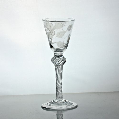 GEORGIAN JACOBITEENGRAVED MULTI SPIRAL AIR TWIST WINE GLASS ROUNDED FUNNEL BOWL - ADDITIONAL PHOTO 1