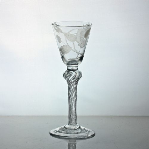 GEORGIAN JACOBITEENGRAVED MULTI SPIRAL AIR TWIST WINE GLASS ROUNDED FUNNEL BOWL - ADDITIONAL PHOTO 2