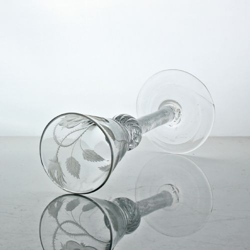 GEORGIAN JACOBITEENGRAVED MULTI SPIRAL AIR TWIST WINE GLASS ROUNDED FUNNEL BOWL - ADDITIONAL PHOTO 3