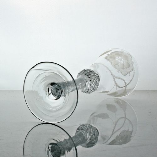 GEORGIAN JACOBITEENGRAVED MULTI SPIRAL AIR TWIST WINE GLASS ROUNDED FUNNEL BOWL - ADDITIONAL PHOTO 4