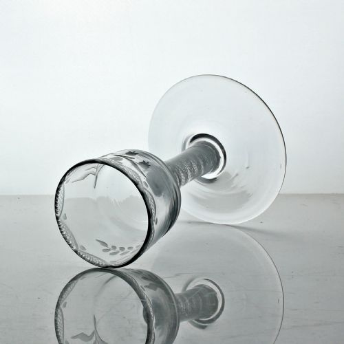 GEORGIAN SCARCE SMALL ENGRAVED DOUBLE SERIES OPAQUE TWIST WINE GLASS - ADDITIONAL PHOTO 1