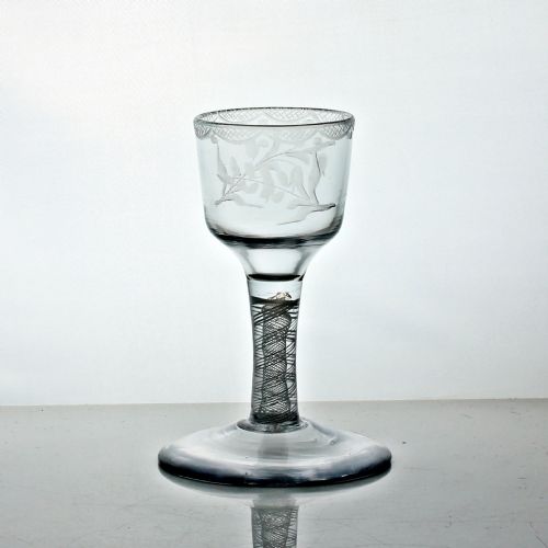 GEORGIAN SCARCE SMALL ENGRAVED DOUBLE SERIES OPAQUE TWIST WINE GLASS - ADDITIONAL PHOTO 2