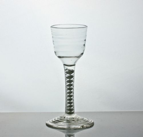 GEORGIAN RARE LYNN DOUBLE SERIES OPAQUE TWIST WINE GLASS TERRACED FOOT - ADDITIONAL PHOTO 1
