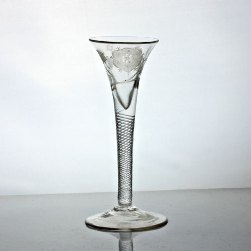 georgian jacobiteengraved multi spiral air twist wine glass trumpet bowl - CATEGORY: ANTIQUE GLASS - DATED 18TH CENTURY