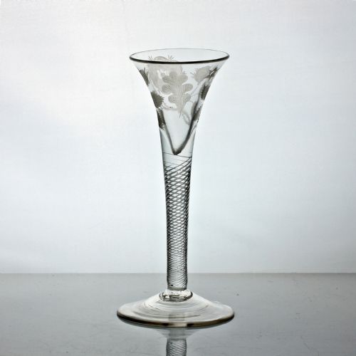 GEORGIAN JACOBITEENGRAVED MULTI SPIRAL AIR TWIST WINE GLASS TRUMPET BOWL - ADDITIONAL PHOTO 1