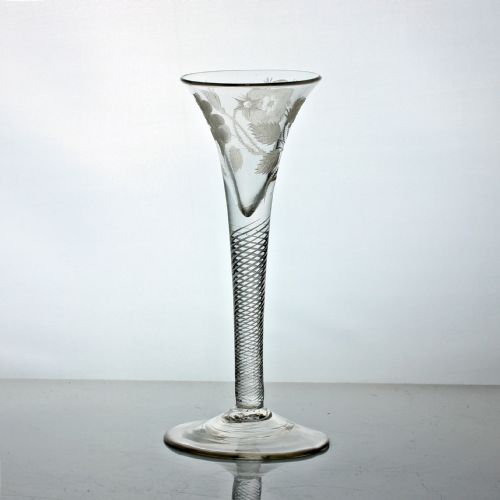 GEORGIAN JACOBITEENGRAVED MULTI SPIRAL AIR TWIST WINE GLASS TRUMPET BOWL - ADDITIONAL PHOTO 2