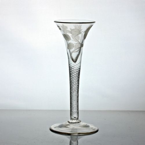 GEORGIAN JACOBITEENGRAVED MULTI SPIRAL AIR TWIST WINE GLASS TRUMPET BOWL - ADDITIONAL PHOTO 3