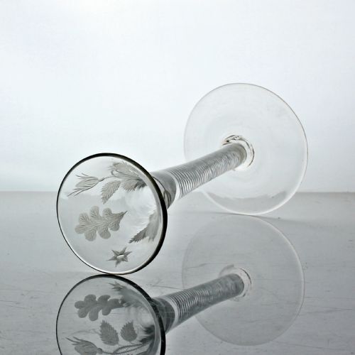 GEORGIAN JACOBITEENGRAVED MULTI SPIRAL AIR TWIST WINE GLASS TRUMPET BOWL - ADDITIONAL PHOTO 4