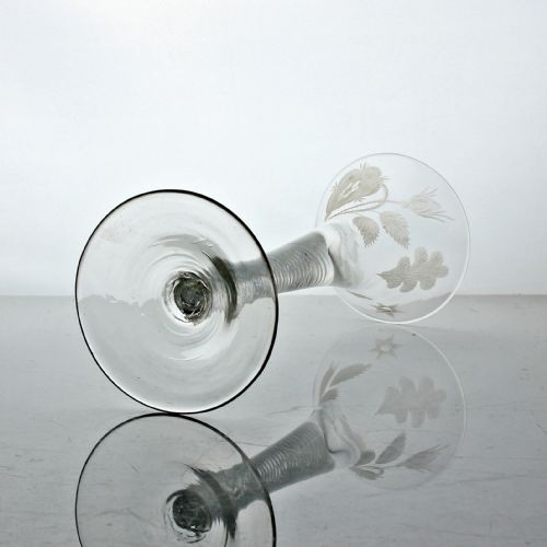 GEORGIAN JACOBITEENGRAVED MULTI SPIRAL AIR TWIST WINE GLASS TRUMPET BOWL - ADDITIONAL PHOTO 5