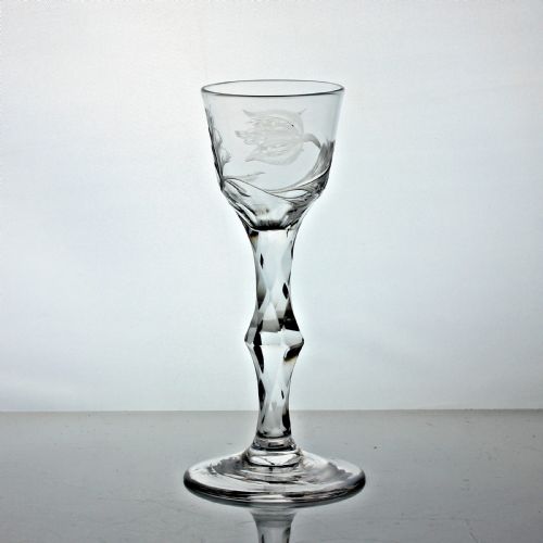 georgian engraved facet cut stem wine glass medial knop - CATEGORY: ANTIQUE GLASS - DATED 18TH CENTURY