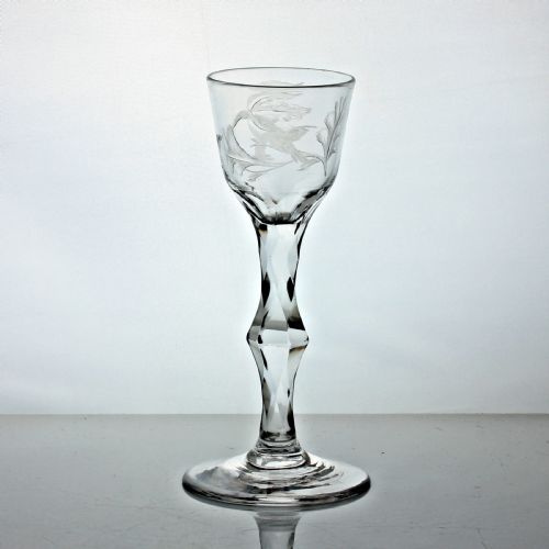 GEORGIAN ENGRAVED FACET CUT STEM WINE GLASS MEDIAL KNOP - ADDITIONAL PHOTO 1