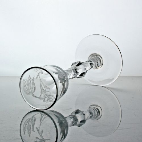 GEORGIAN ENGRAVED FACET CUT STEM WINE GLASS MEDIAL KNOP - ADDITIONAL PHOTO 2