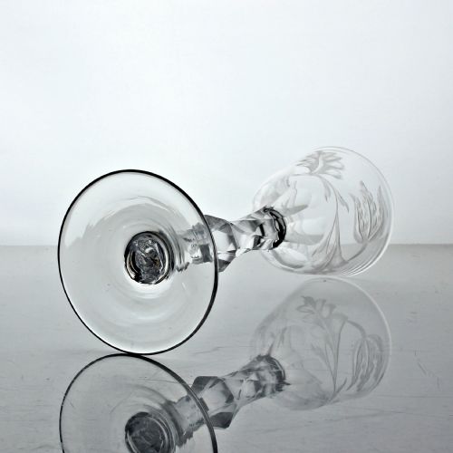 GEORGIAN ENGRAVED FACET CUT STEM WINE GLASS MEDIAL KNOP - ADDITIONAL PHOTO 3
