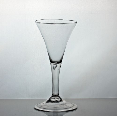georgian trumpet bowl plain stem wine glass air tear folded foot - CATEGORY: ANTIQUE GLASS - DATED 18TH CENTURY