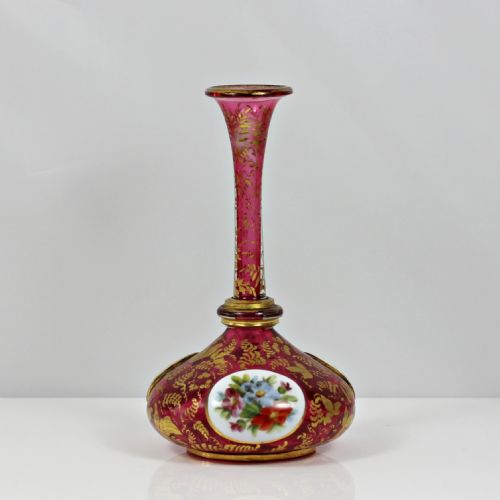 victorian bohemian handenamelled ruby glass vase - CATEGORY: ANTIQUE GLASS - DATED 19TH CENTURY