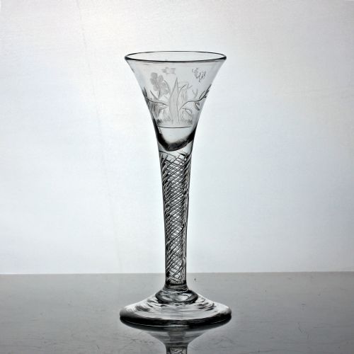 RARE GEORGIAN JACOBITEENGRAVED STRICKEN OAK MULTI SPIRAL AIR TWIST WINE GLASS - ADDITIONAL PHOTO 1