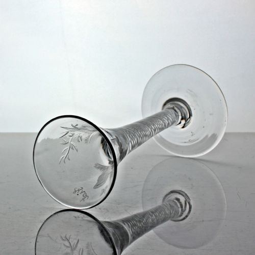 RARE GEORGIAN JACOBITEENGRAVED STRICKEN OAK MULTI SPIRAL AIR TWIST WINE GLASS - ADDITIONAL PHOTO 3