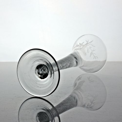RARE GEORGIAN JACOBITEENGRAVED STRICKEN OAK MULTI SPIRAL AIR TWIST WINE GLASS - ADDITIONAL PHOTO 4