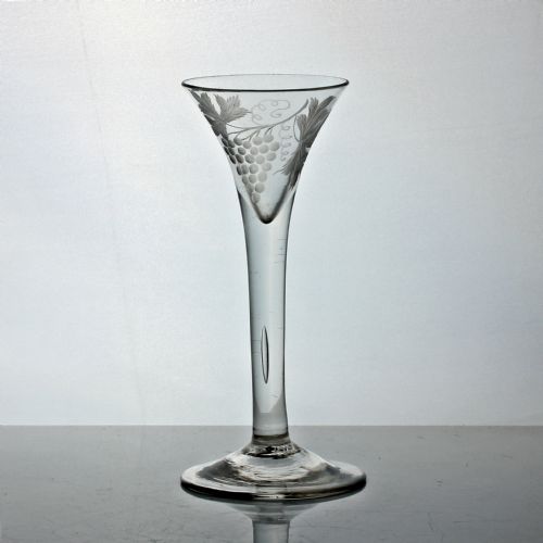 georgian vineengraved plain stem wine glass trumpet bowl - CATEGORY: ANTIQUE GLASS - DATED 18TH CENTURY