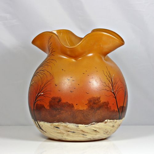 LEGRAS LARGE OVIFORM VASE DECORATED WITH WINTER LANDSCAPE SCENE - ADDITIONAL PHOTO 3