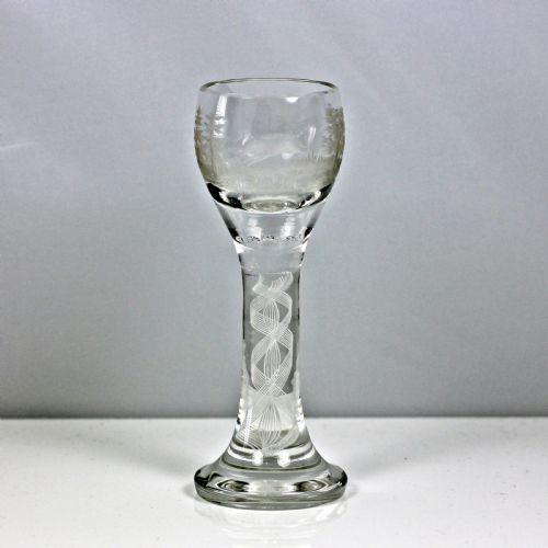 victorian engraved opaque twist wine glass by josphinenhutte germany - CATEGORY: ANTIQUE GLASS - DATED 19TH CENTURY