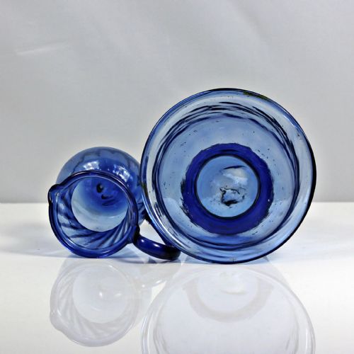 GEORGIAN SUNDERLAND BLUE WRYTHENED GLASS CREAM JUG SUGAR BOWL - ADDITIONAL PHOTO 2