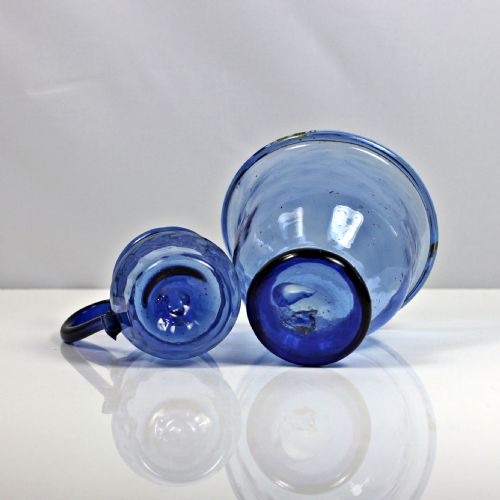 GEORGIAN SUNDERLAND BLUE WRYTHENED GLASS CREAM JUG SUGAR BOWL - ADDITIONAL PHOTO 3