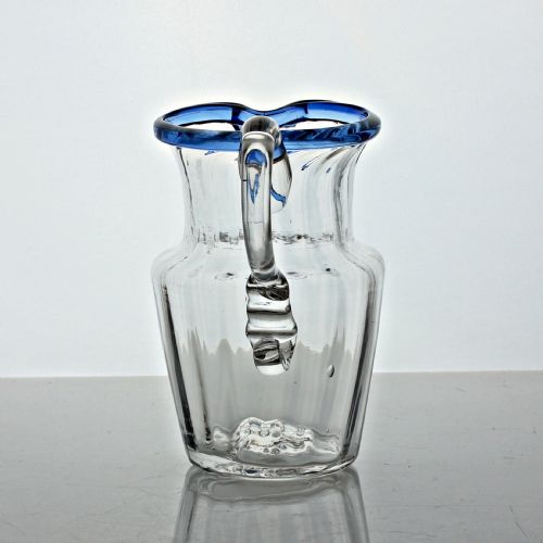 GEORGIAN LARGE PANELMOULDED CREAM JUG WITH BLUE GLASS RIM - ADDITIONAL PHOTO 1