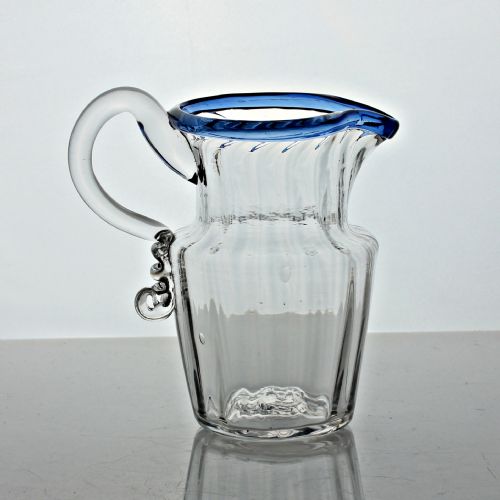 GEORGIAN LARGE PANELMOULDED CREAM JUG WITH BLUE GLASS RIM - ADDITIONAL PHOTO 2