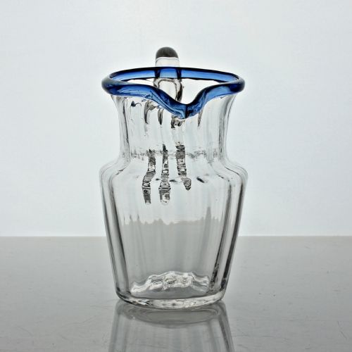 GEORGIAN LARGE PANELMOULDED CREAM JUG WITH BLUE GLASS RIM - ADDITIONAL PHOTO 3